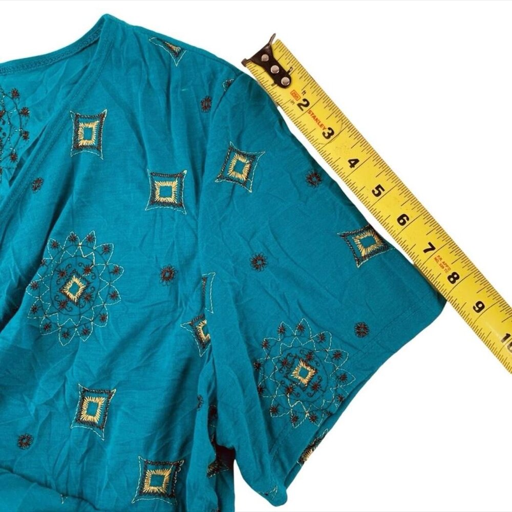 Cydney Mar Embroidered Babydoll Top Size Xl Teal Blue View 5
